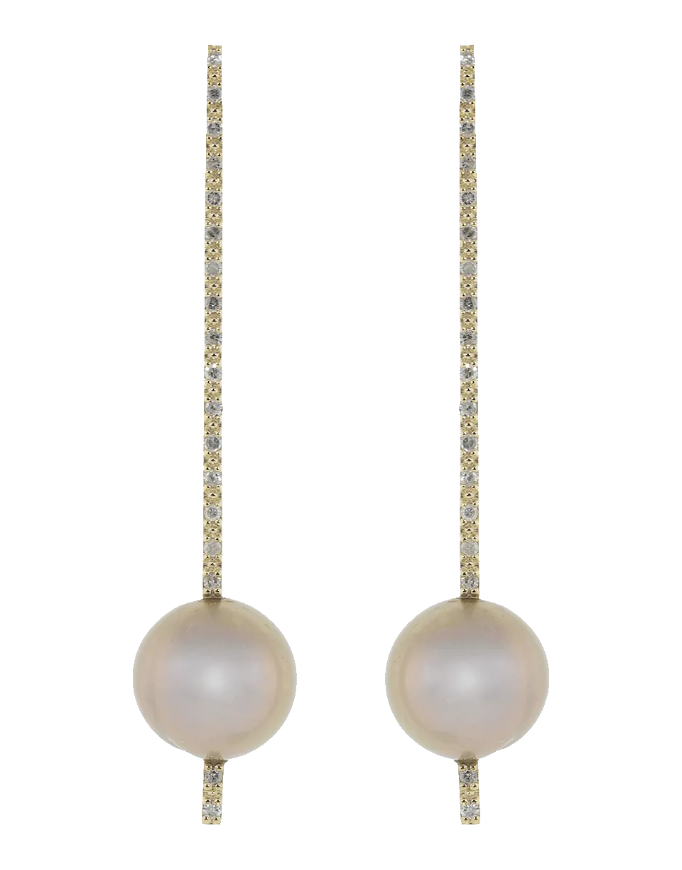 Pearl and White Diamond Stick Earrings