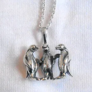 Penguin Trio Sterling Silver Pendant By Kabana (with chain)