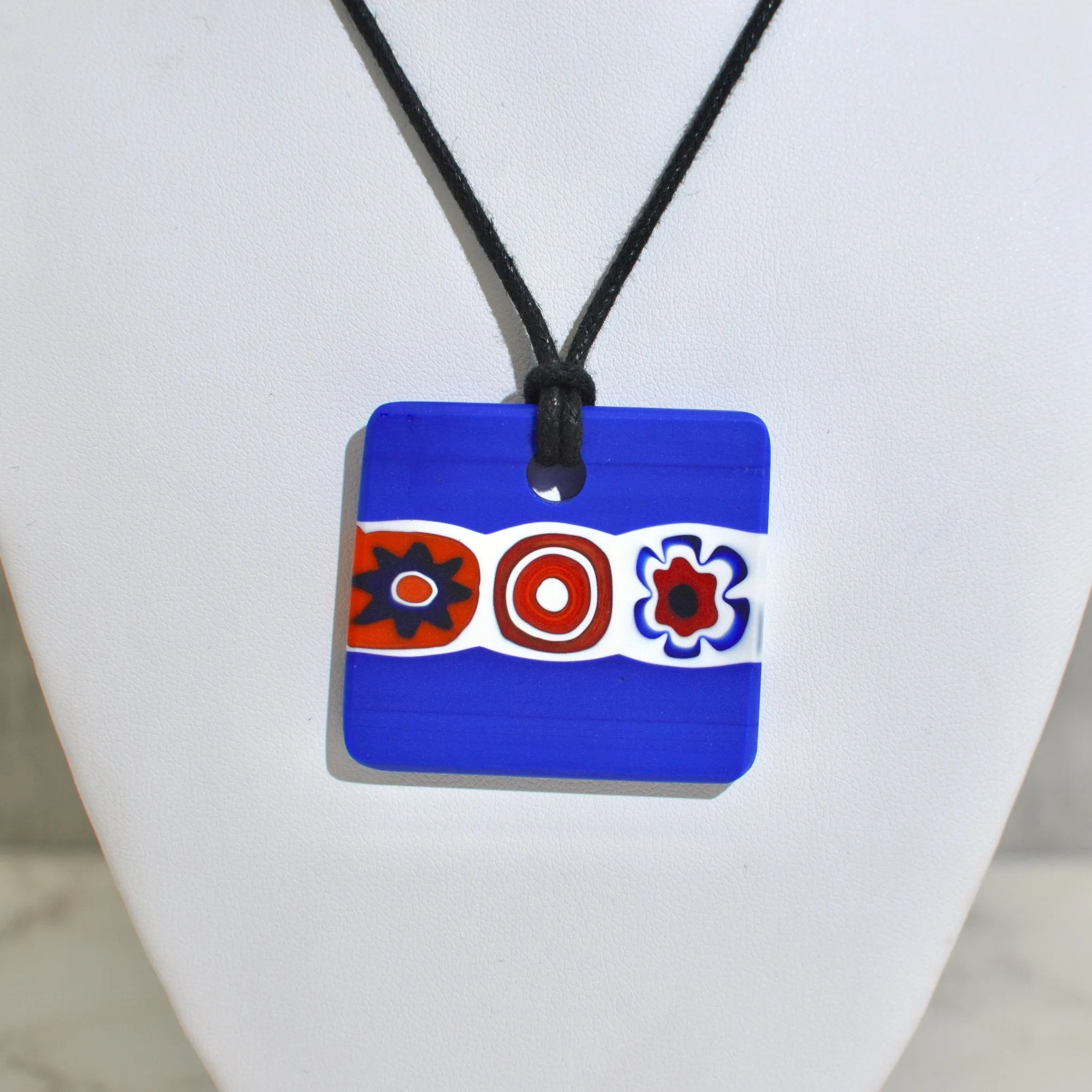 Piastra Millefiori Blue Glass Pendant Necklace, Made in Italy