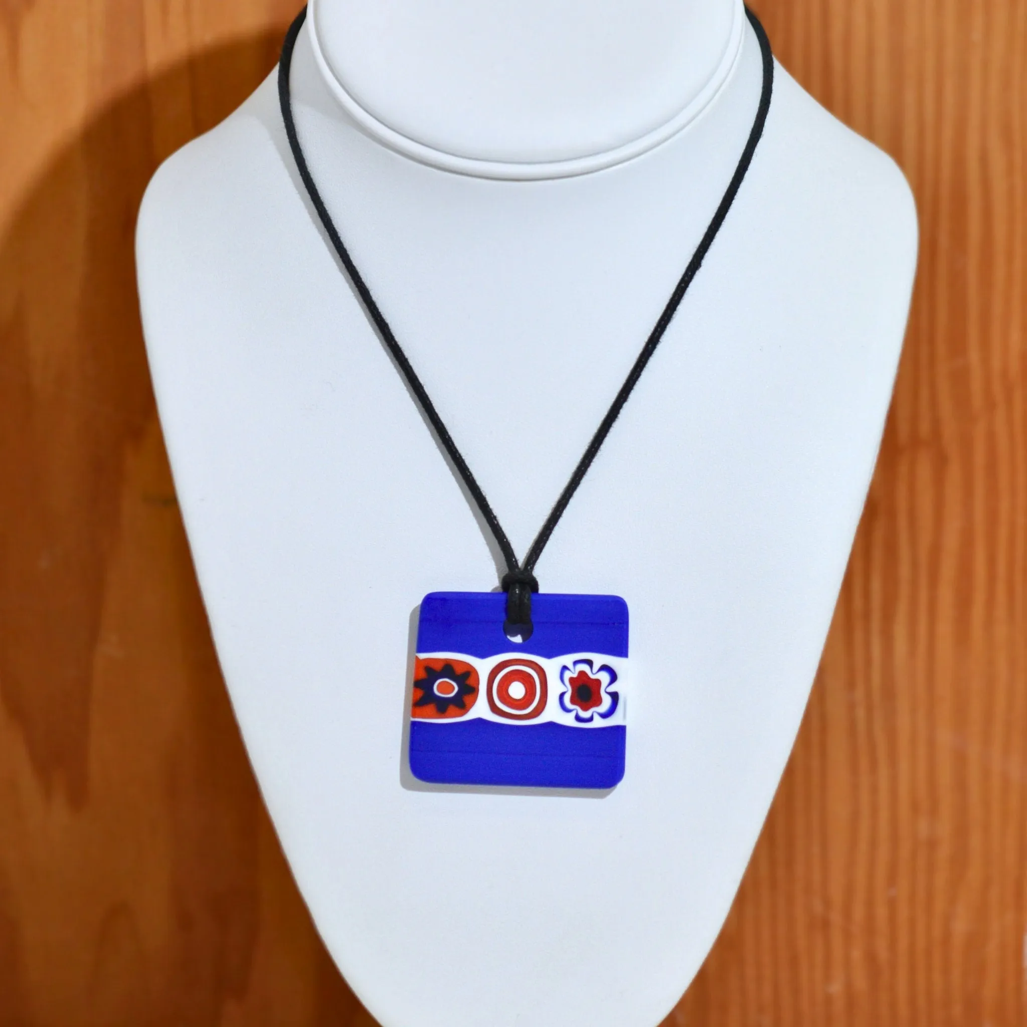 Piastra Millefiori Blue Glass Pendant Necklace, Made in Italy