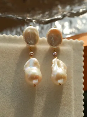 Pink Accent Baroque Pearl Trio Drop Earrings