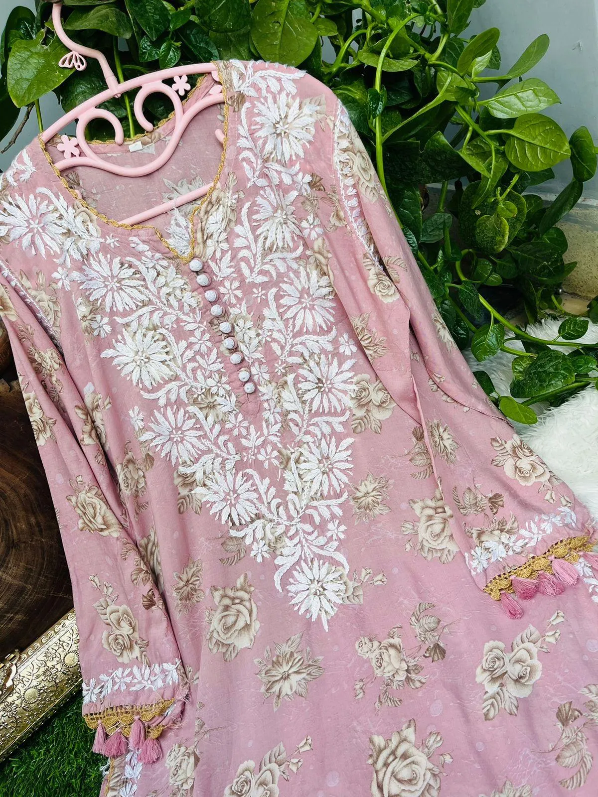 Pink Inayakhan Sufi Designer Kurta with Quraishiya Button and Matching Earrings