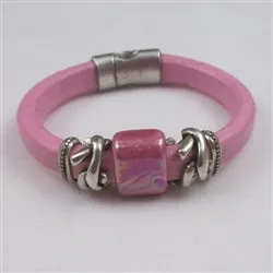 Pink Leather Bracelet for a Woman Handmade Accent