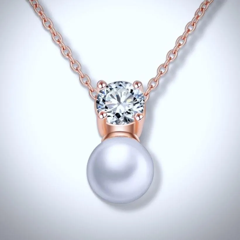 "Amarra" - Pearl and Cubic Zirconia Jewelry Set - Available in Silver and Rose Gold