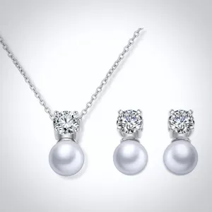 "Amarra" - Pearl and Cubic Zirconia Jewelry Set - Available in Silver and Rose Gold