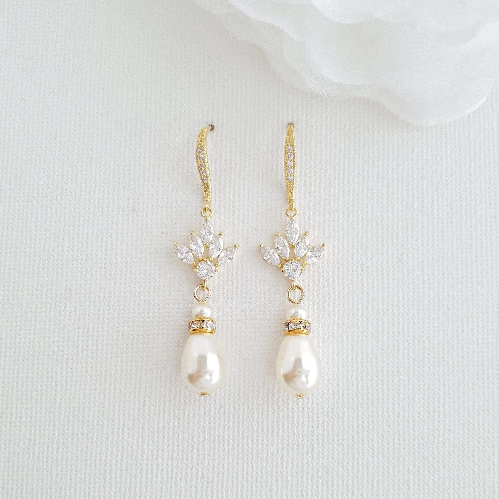 Rose Gold Pearl Drop Dangle Earrings for Weddings-Rosa