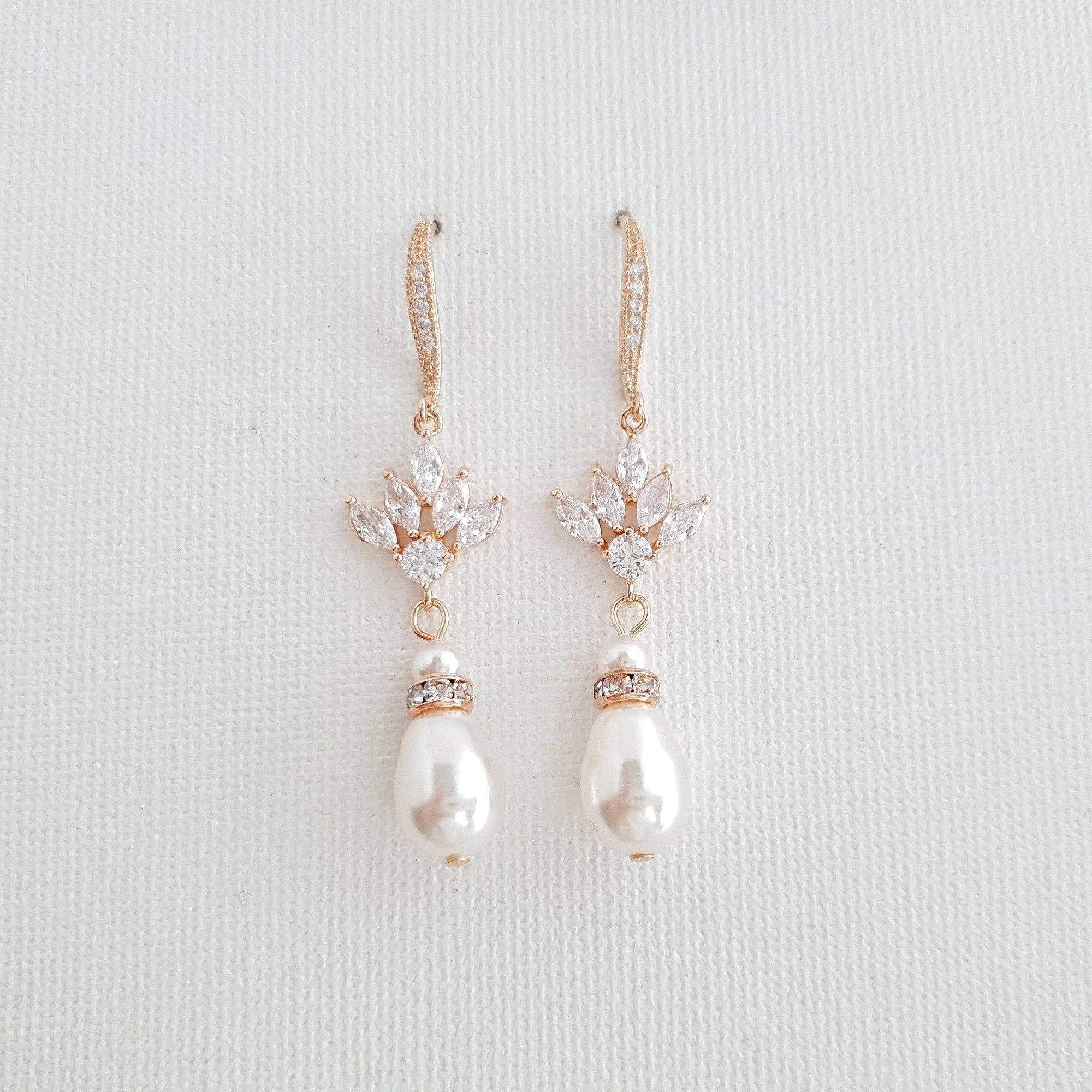 Rose Gold Pearl Drop Dangle Earrings for Weddings-Rosa