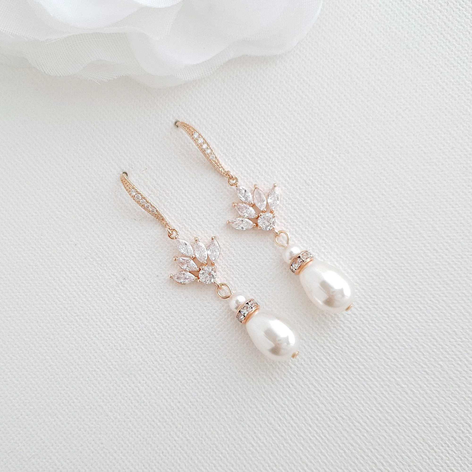 Rose Gold Pearl Drop Dangle Earrings for Weddings-Rosa