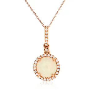 Round Cabochon Ethiopian Jelly Opal Pendant Necklace with Diamond Pave Accents in Rose Gold