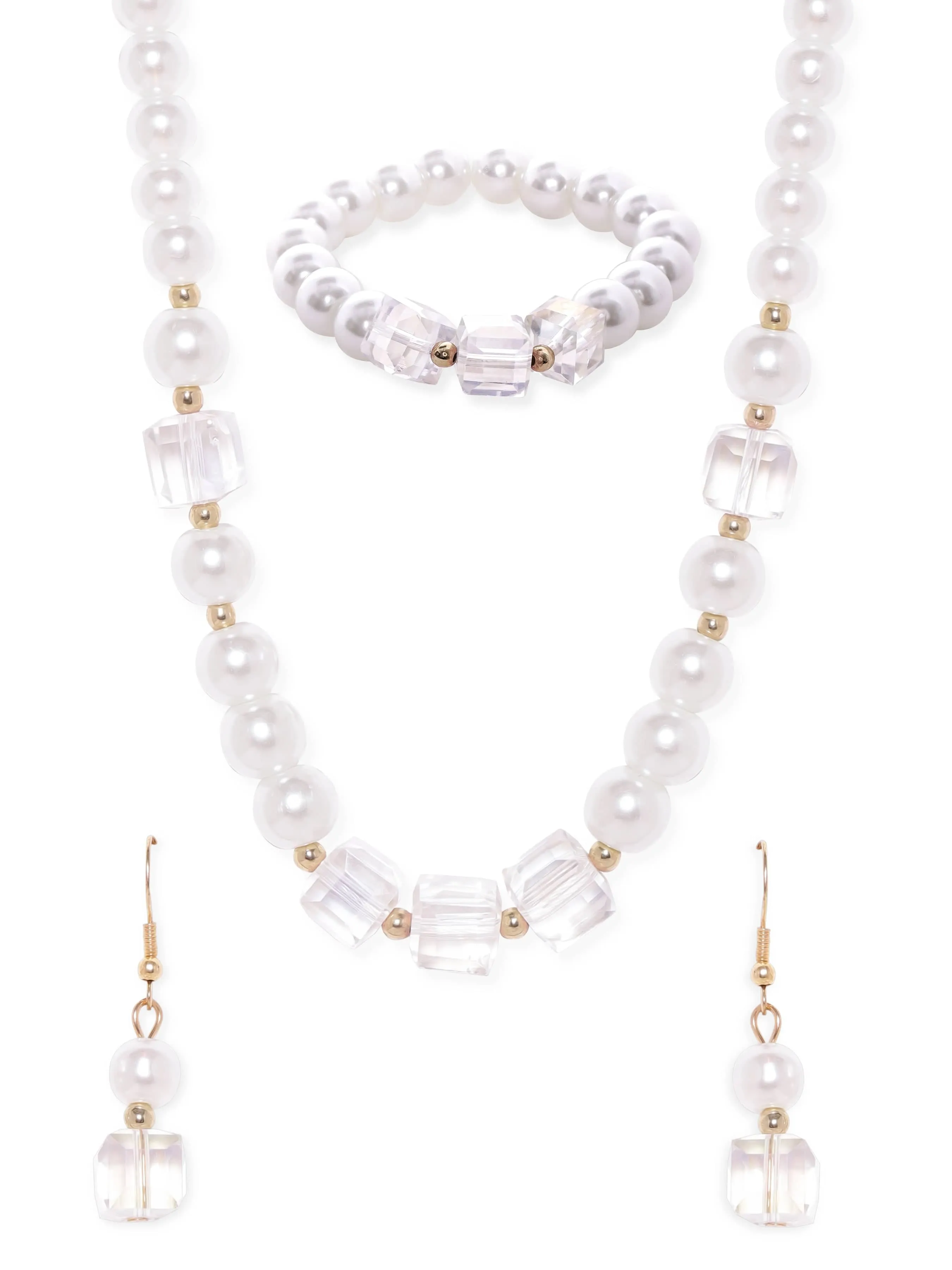 Rubans Cream Pearl & Crystal Beaded Classy Necklace Set