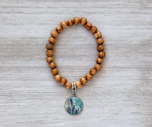 Sapphire Shores Wooden Beaded Bracelet | Handmade Beach Jewelry