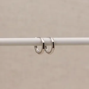 Silver Bevelled Huggie Hoops