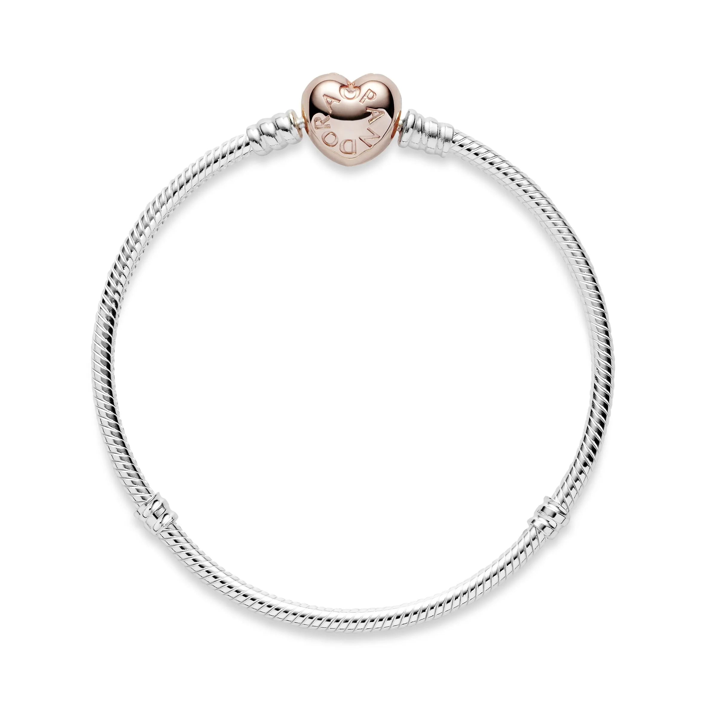 Silver bracelet with heart-shaped 14k Rose Gold-plated clasp