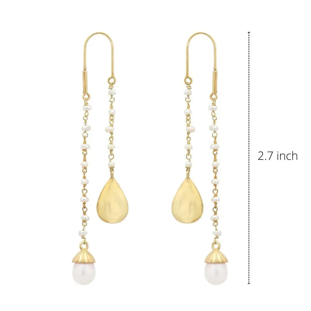 Silver Pearl and Gold Drop Earrings