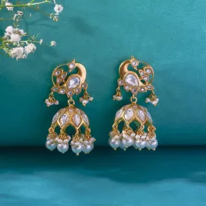 Silver Swan Jhumka With Polki's