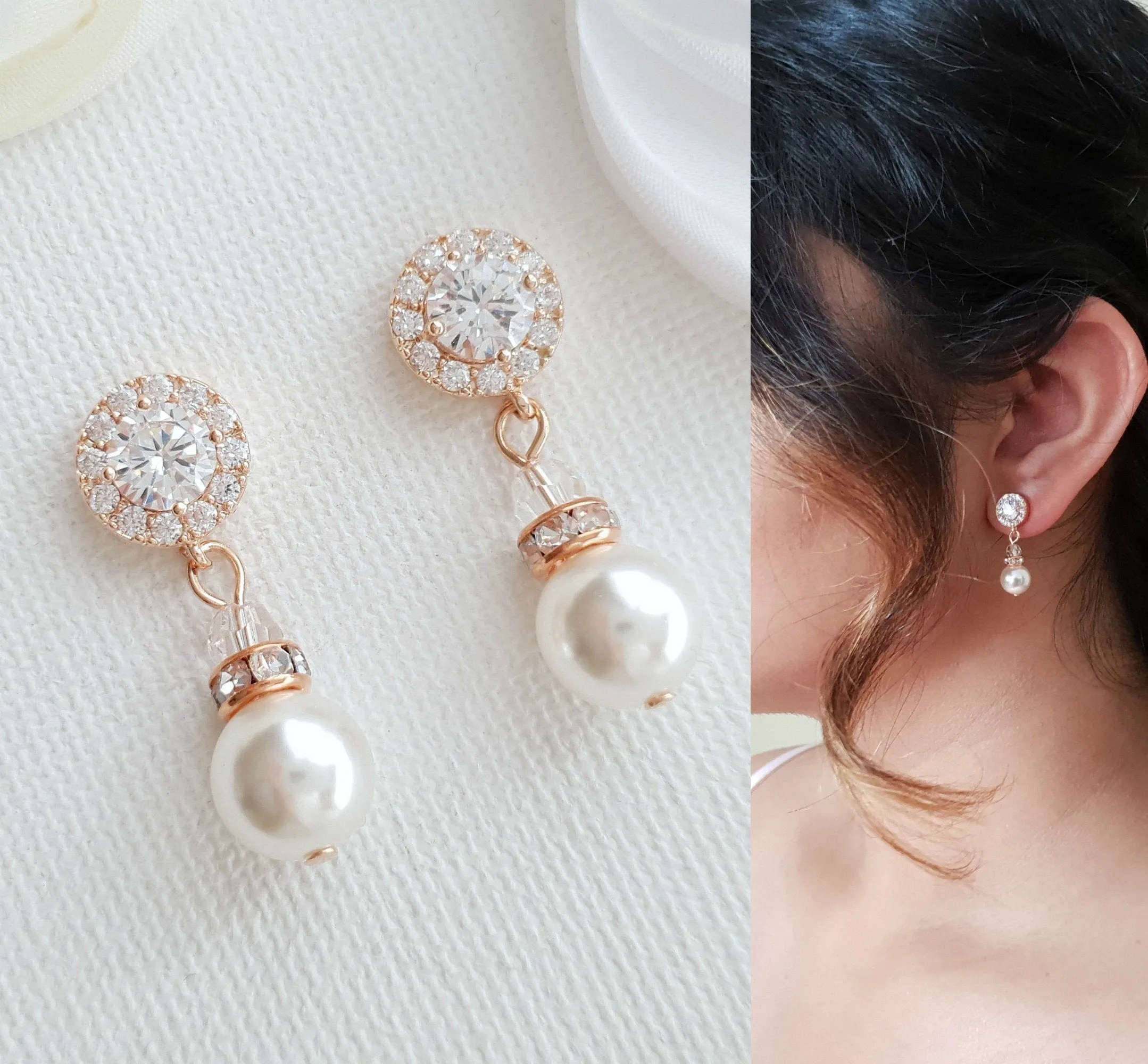 Simple Gold Pearl Earrings- Bronte