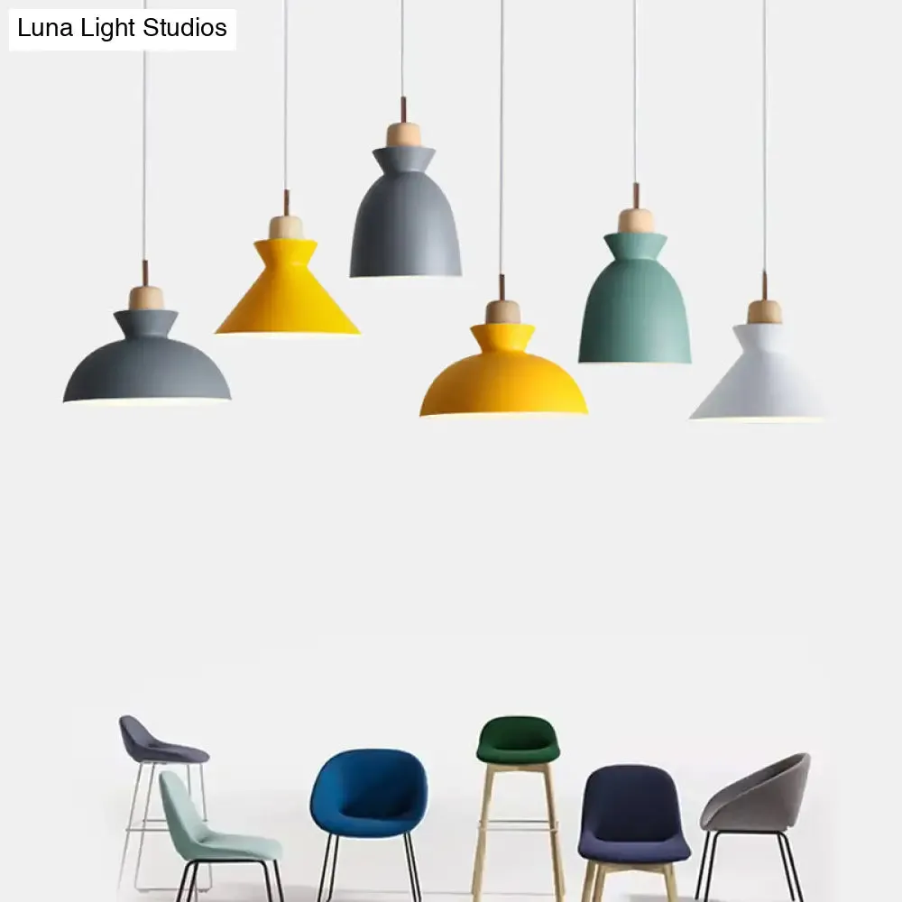 Sleek Wooden Top Pendant Light with Colorful Macaron Accent - Modern Minimalist 1-Light Pendant Lighting