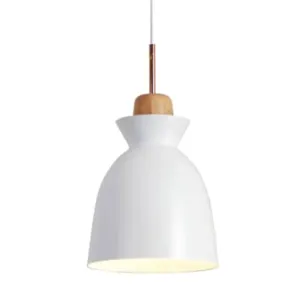 Sleek Wooden Top Pendant Light with Colorful Macaron Accent - Modern Minimalist 1-Light Pendant Lighting