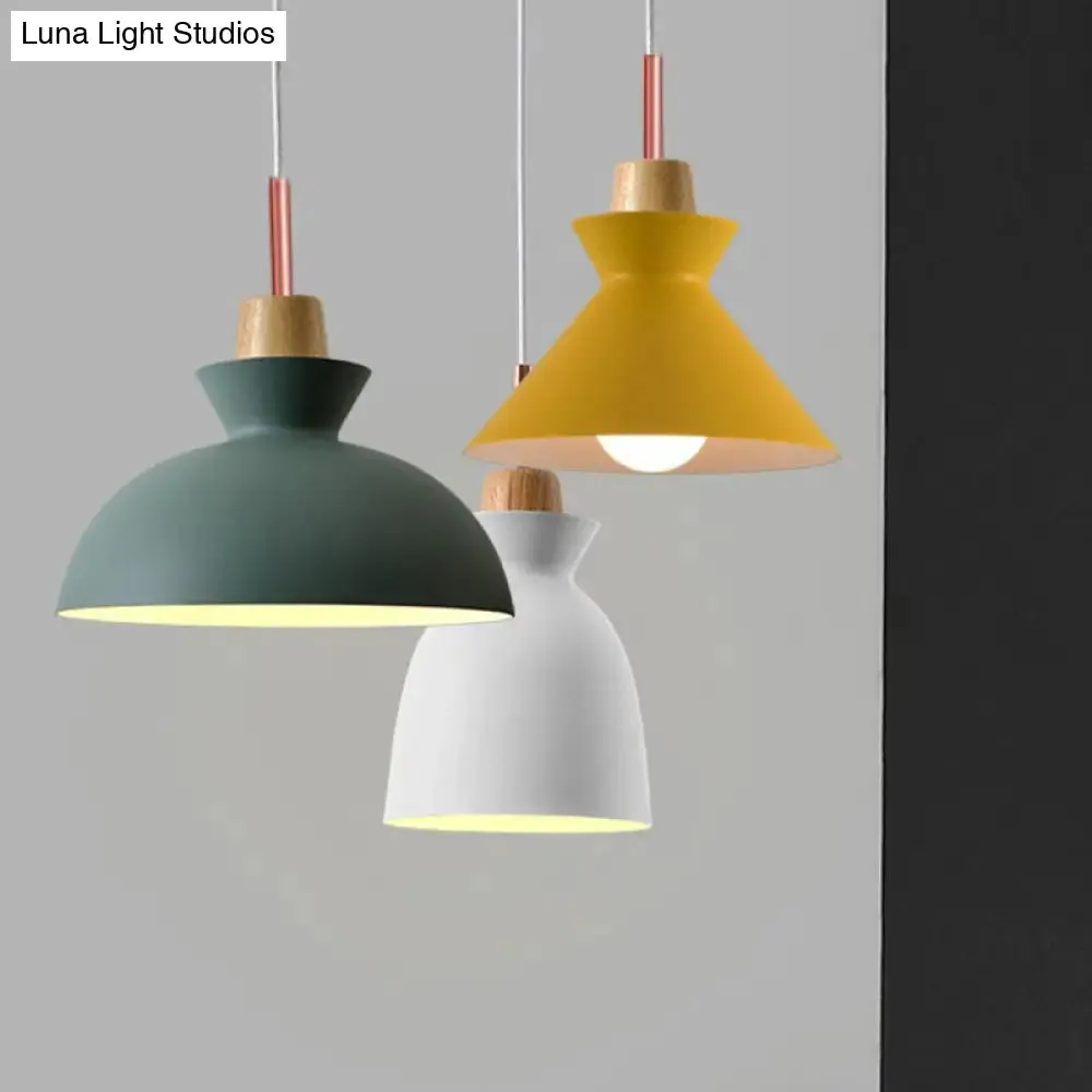 Sleek Wooden Top Pendant Light with Colorful Macaron Accent - Modern Minimalist 1-Light Pendant Lighting