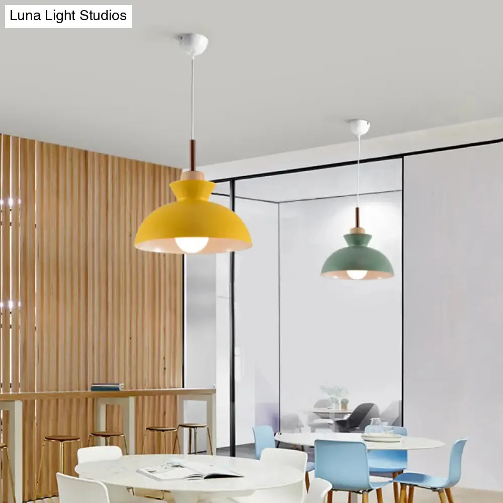 Sleek Wooden Top Pendant Light with Colorful Macaron Accent - Modern Minimalist 1-Light Pendant Lighting