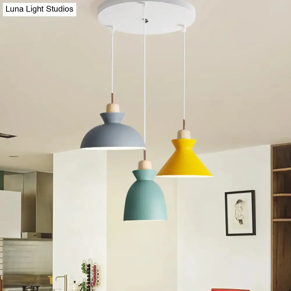 Sleek Wooden Top Pendant Light with Colorful Macaron Accent - Modern Minimalist 1-Light Pendant Lighting