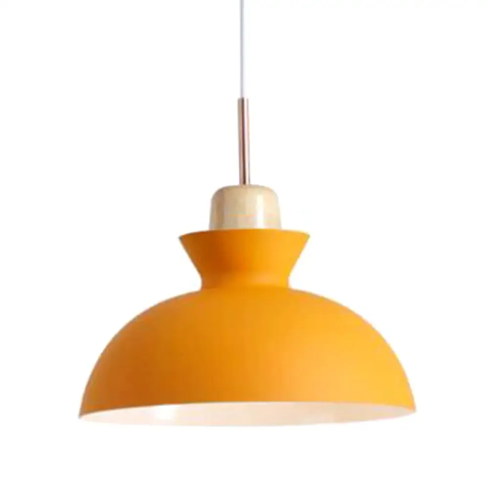 Sleek Wooden Top Pendant Light with Colorful Macaron Accent - Modern Minimalist 1-Light Pendant Lighting