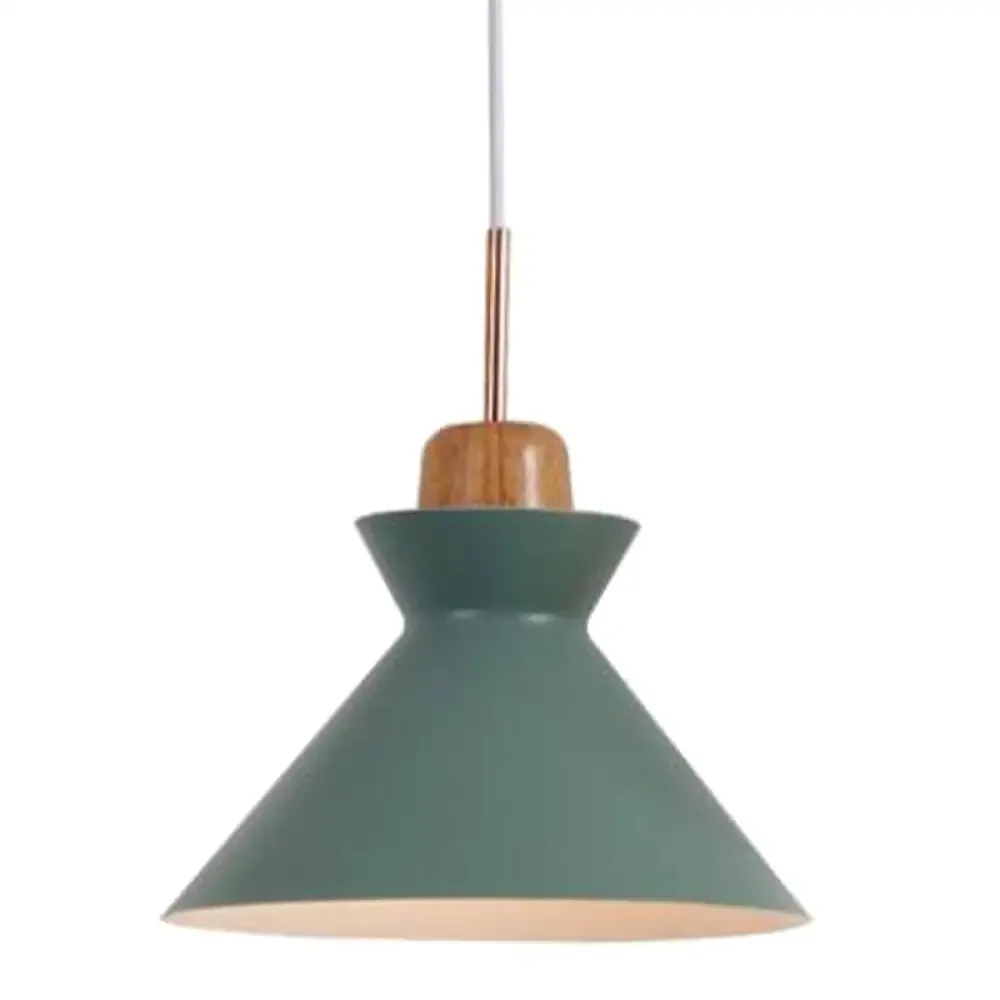 Sleek Wooden Top Pendant Light with Colorful Macaron Accent - Modern Minimalist 1-Light Pendant Lighting