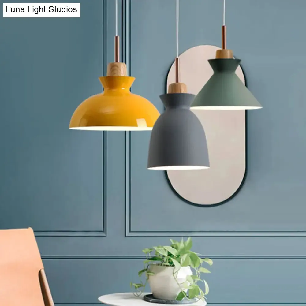 Sleek Wooden Top Pendant Light with Colorful Macaron Accent - Modern Minimalist 1-Light Pendant Lighting