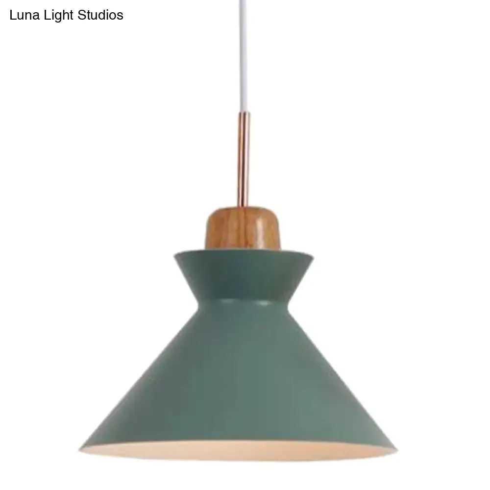 Sleek Wooden Top Pendant Light with Colorful Macaron Accent - Modern Minimalist 1-Light Pendant Lighting