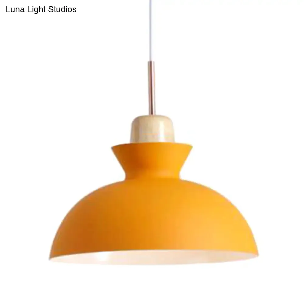 Sleek Wooden Top Pendant Light with Colorful Macaron Accent - Modern Minimalist 1-Light Pendant Lighting