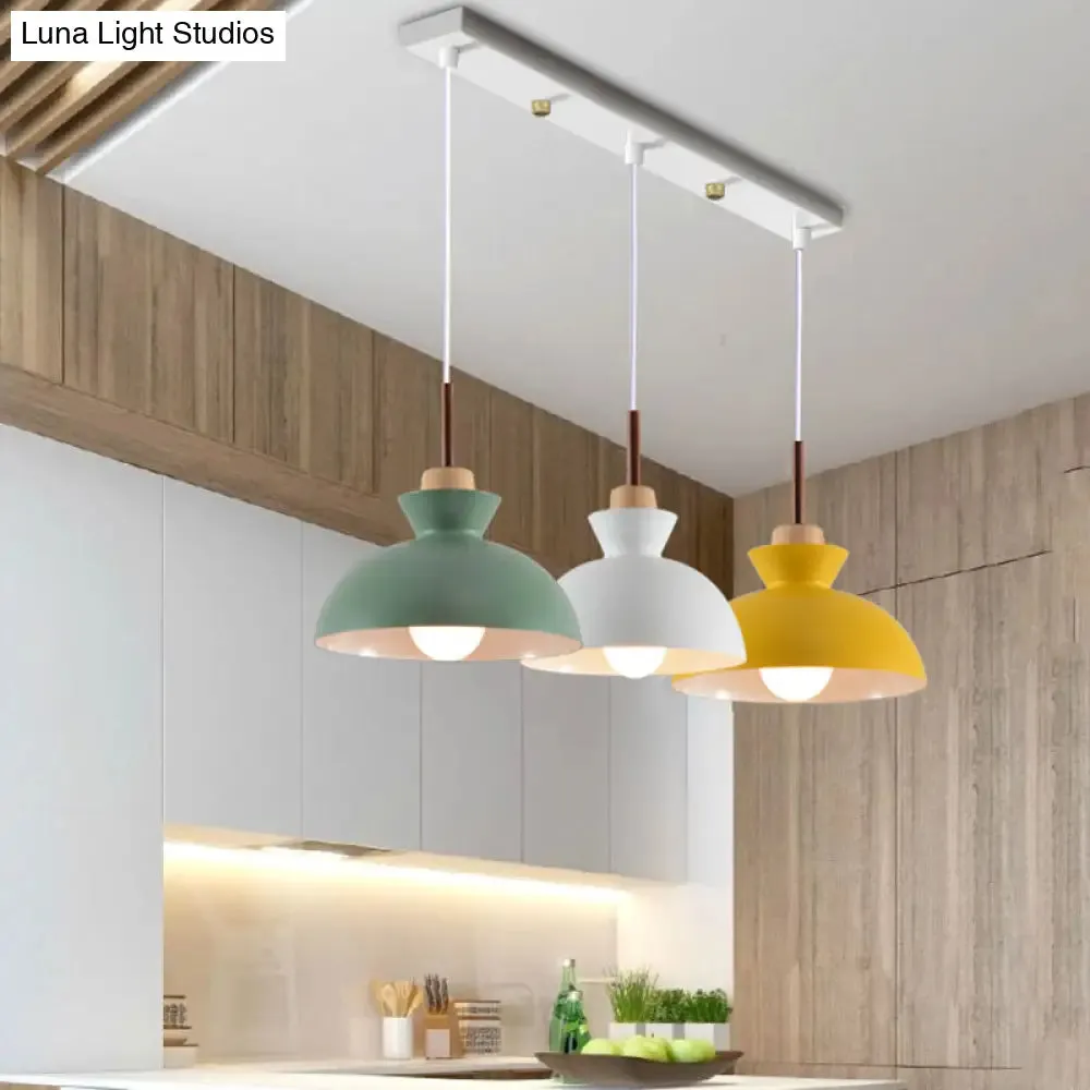 Sleek Wooden Top Pendant Light with Colorful Macaron Accent - Modern Minimalist 1-Light Pendant Lighting