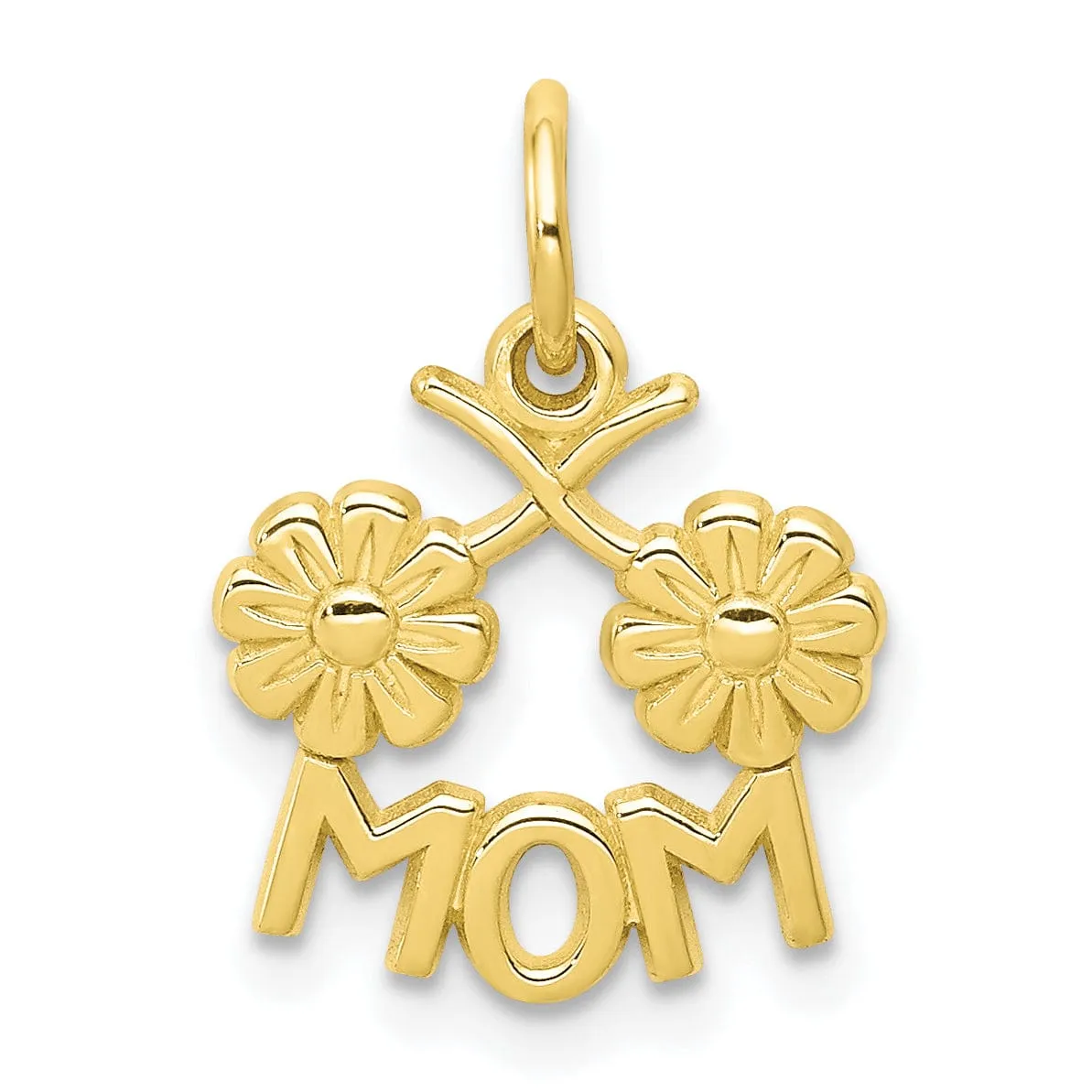 Solid 10k Yellow Gold Flowers Mom Charm Pendant