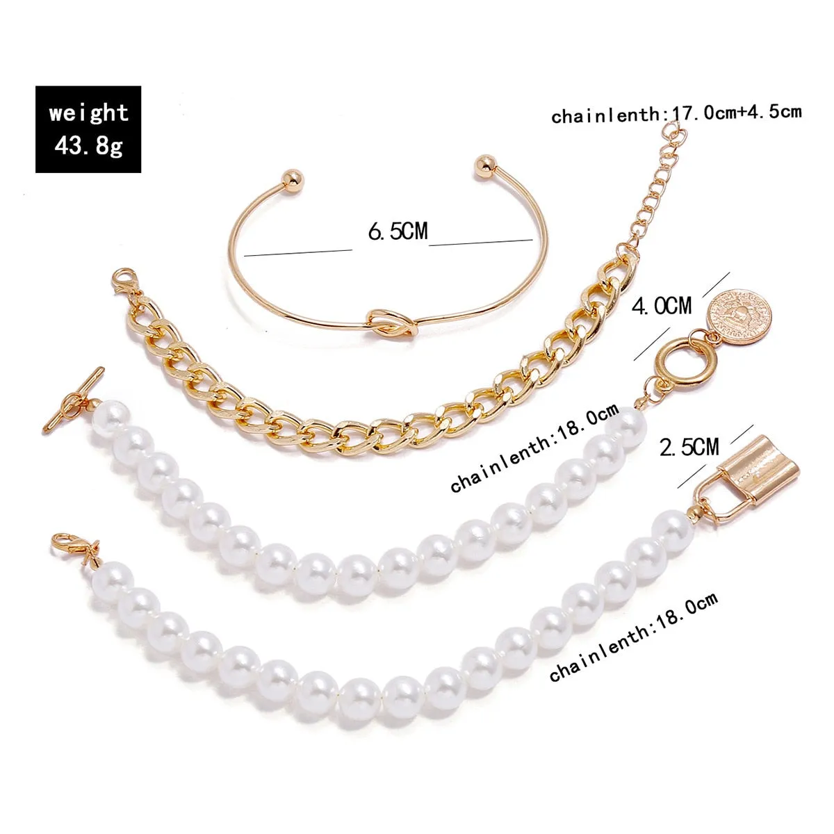 Sporty-Chic Imitation Pearls Lock Bracelets