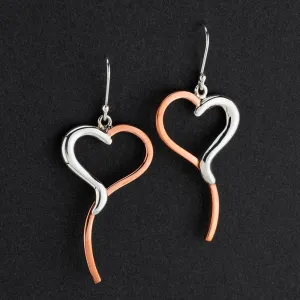 Sterling Silver and Copper Heart Dangle Earrings