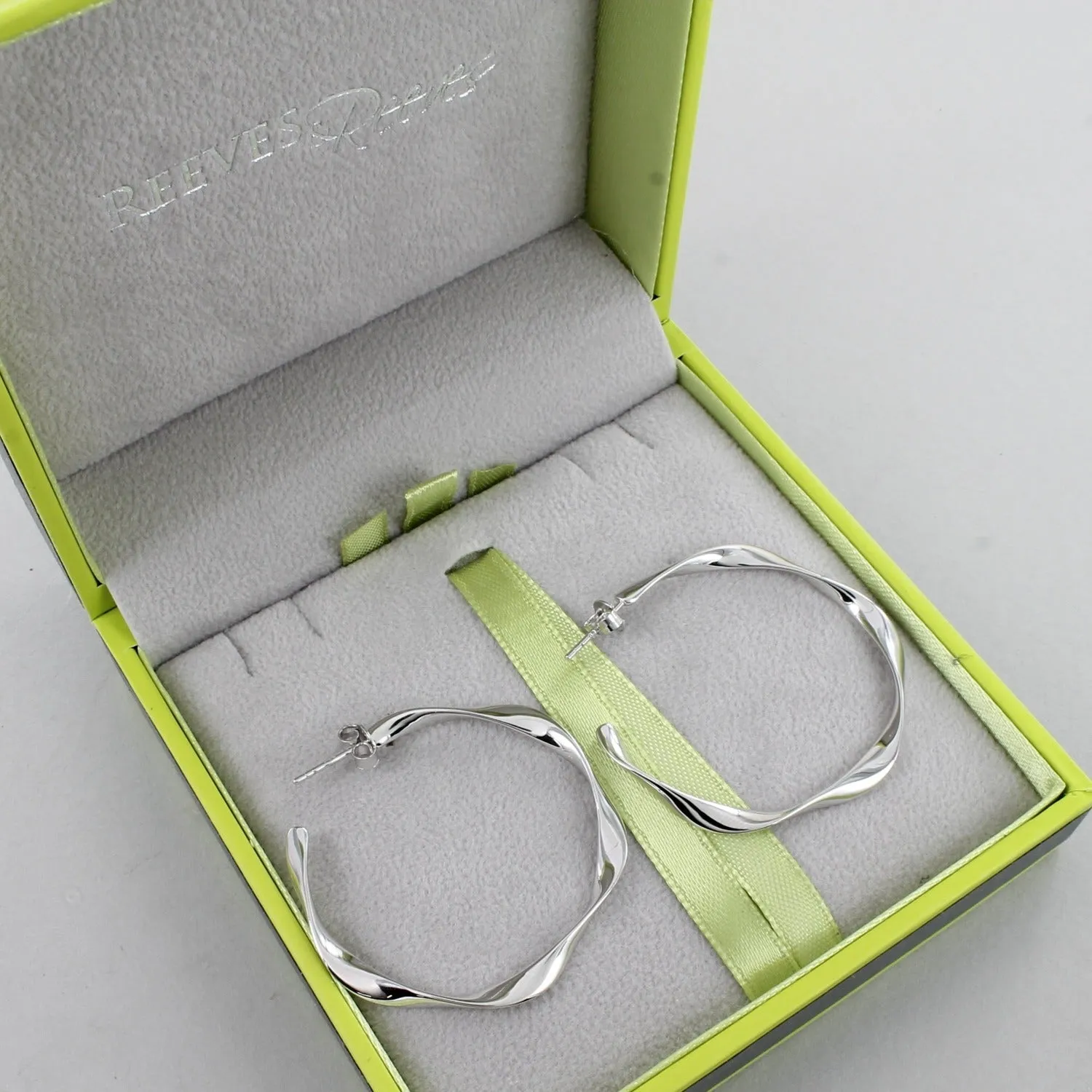 Sterling Silver Ribbon Hoop Earrings