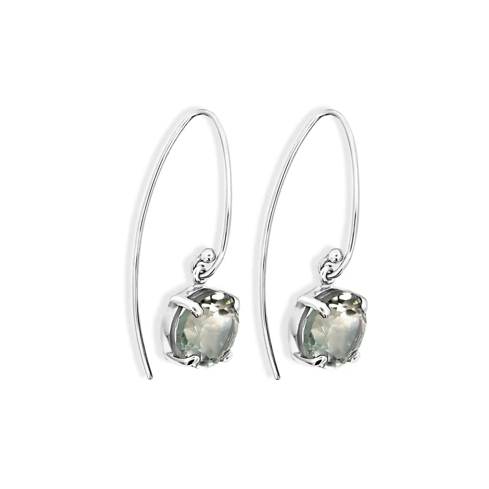 Sterling Silver Round Green Amethyst Drop Earrings