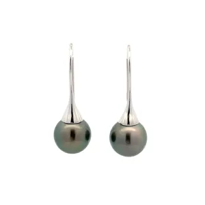 Sterling Silver Tahitian Cultured 11-12mm Pearl Hook Earrings