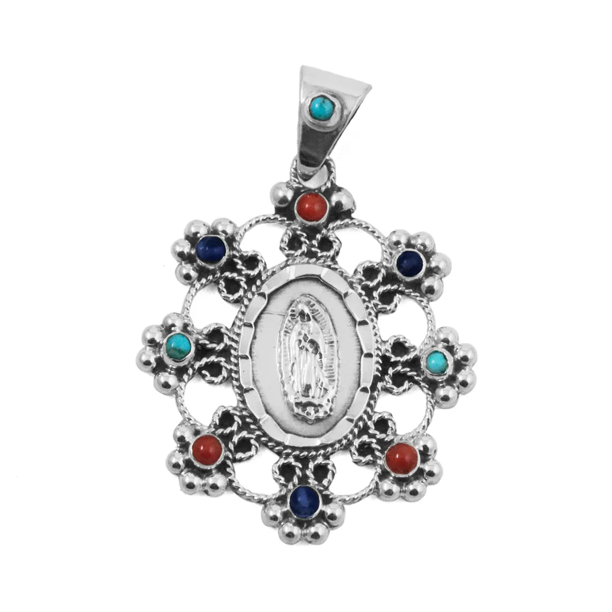 Sterling Silver Virgencita Baroque Gemstones Pendant