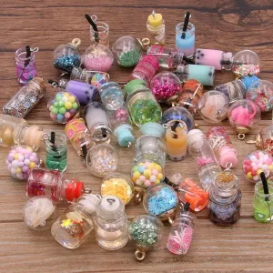 Styles Mix Glass Bottles Milk Tea Cup Ball Earring Charms 10 PCs