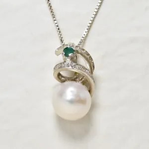 Swirl Pearl Pendant - Round White Necklace - Spiral Bridal Necklace