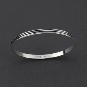 Thin Sterling Silver Ribbed Bangle Bracelet