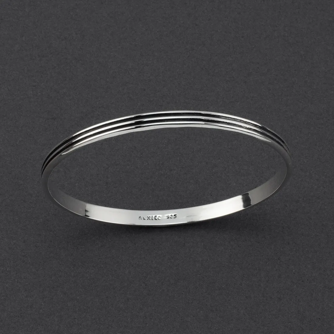 Thin Sterling Silver Ribbed Bangle Bracelet