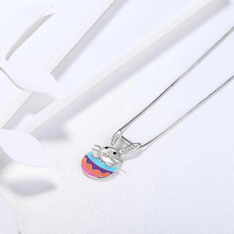 Tokyo Mart Women Girl Kids Bunny Rabbit Easter Egg Pendant Necklace Easter Gift 925 Sterling Silver