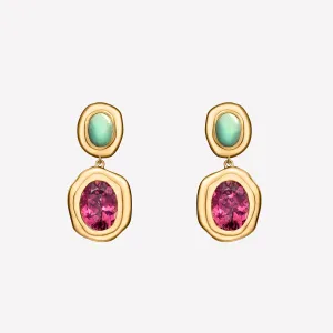 Turquoise and Rubellite Freeform Bezel Drops