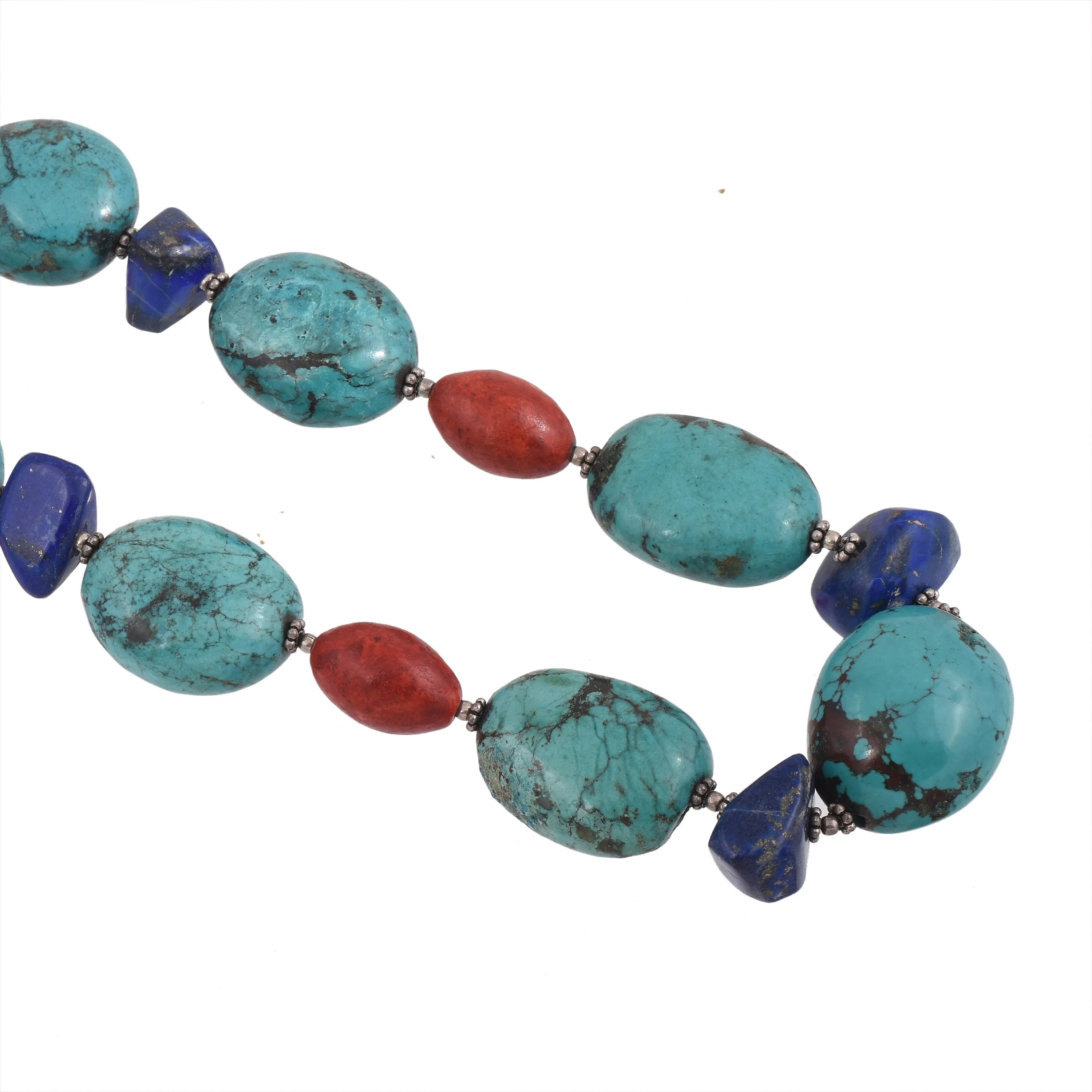 Turquoise Gemstone Beaded Necklace in 925 Sterling Silver