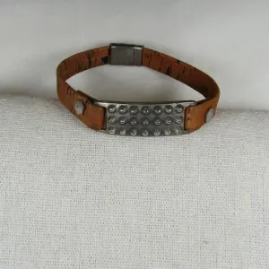 Unisex Vegan Cork ID Style Leather Bracelet