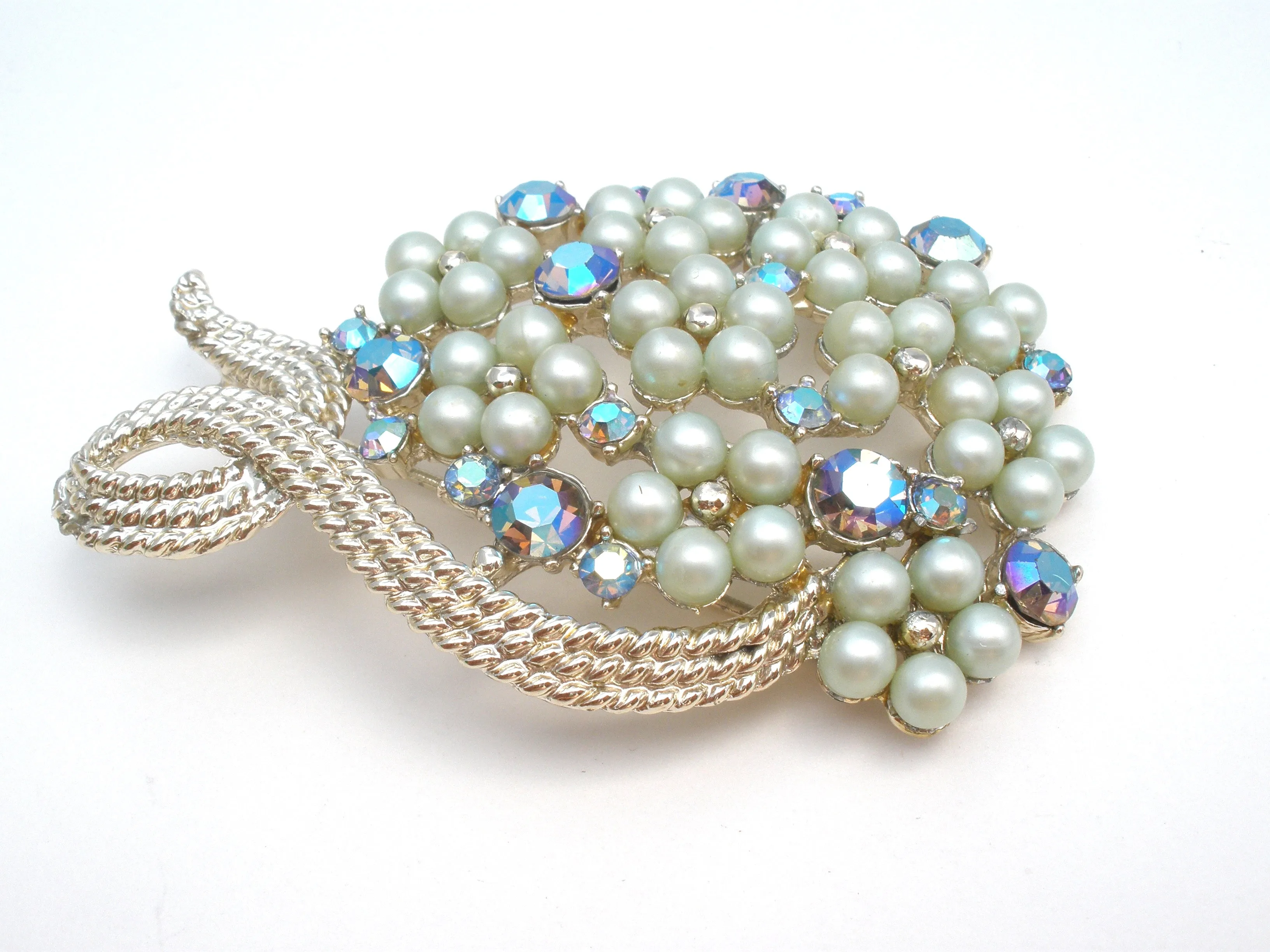 Vintage Faux Pearl & Rhinestone Brooch Pin