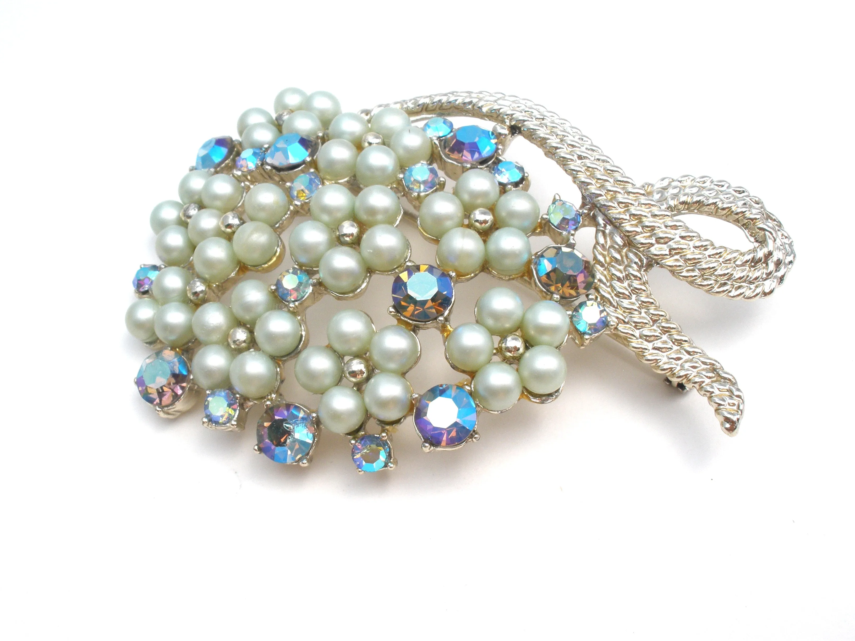 Vintage Faux Pearl & Rhinestone Brooch Pin