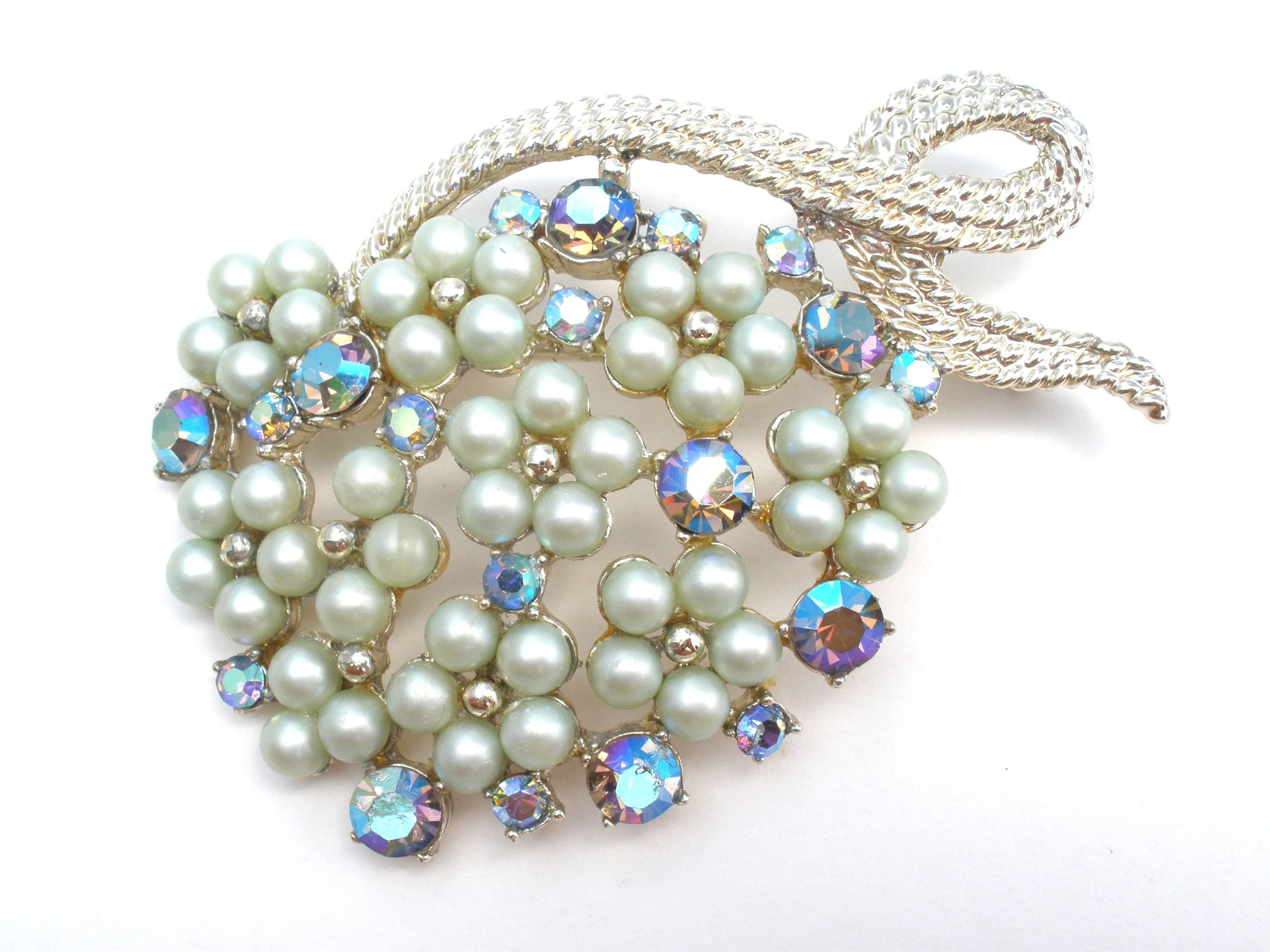 Vintage Faux Pearl & Rhinestone Brooch Pin