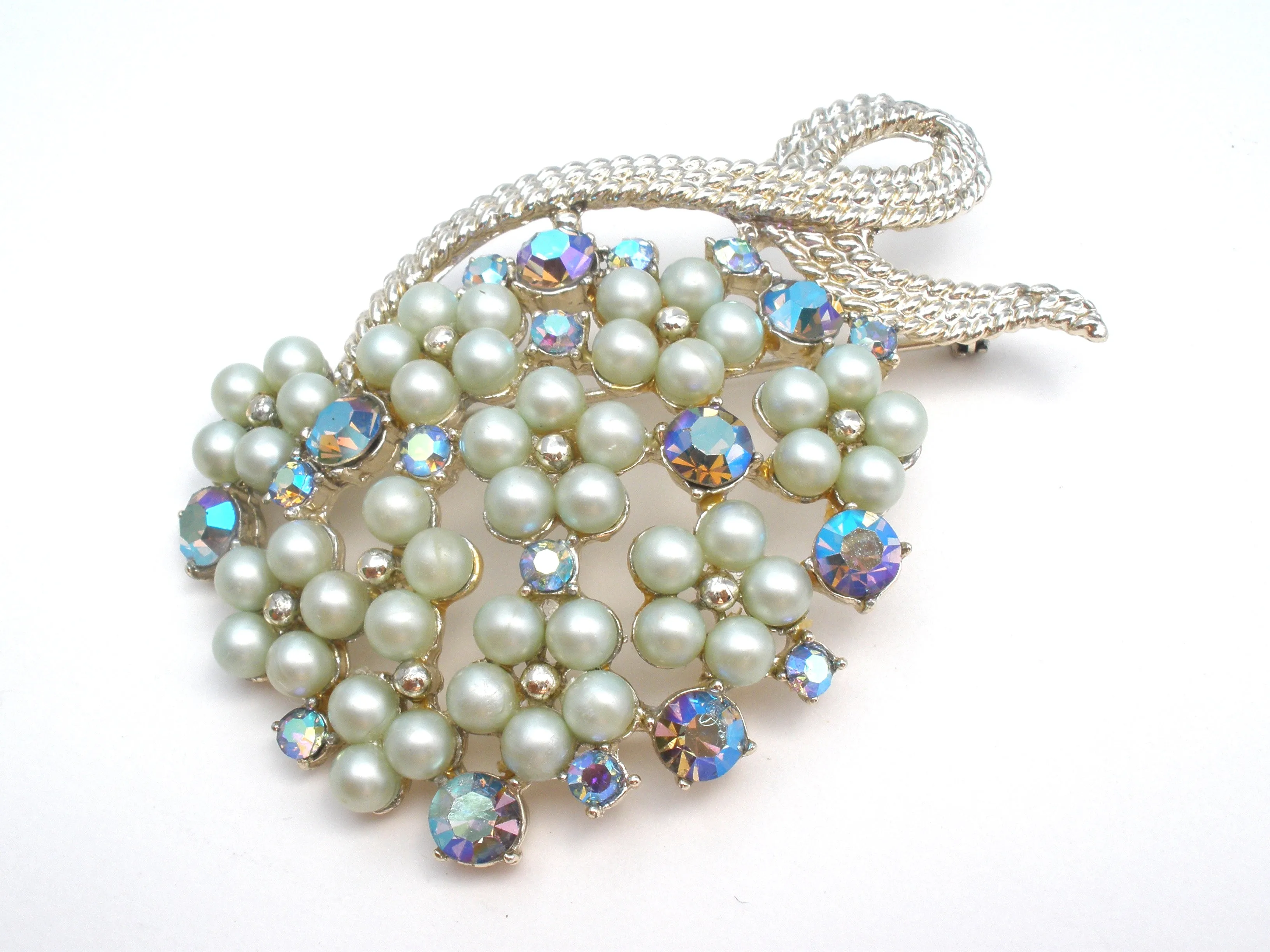 Vintage Faux Pearl & Rhinestone Brooch Pin